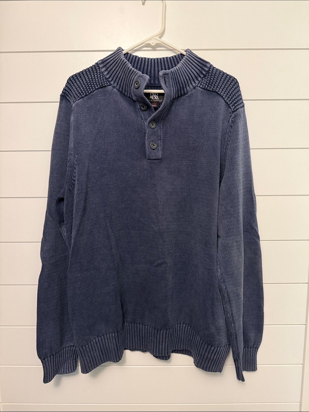 Rock & Republic Navy Button-Front Crewneck Sweater